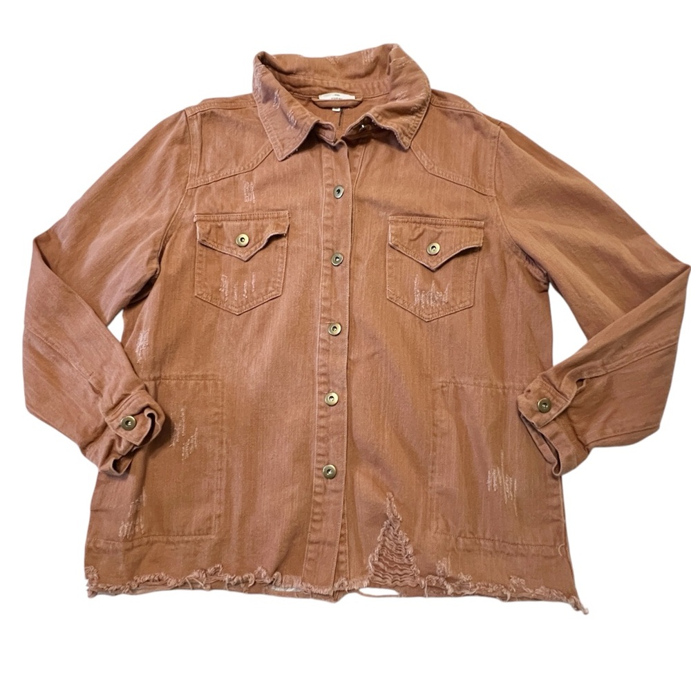 Entro Distressed Button-Up Jacket in Clay M - Picture 2 of 8